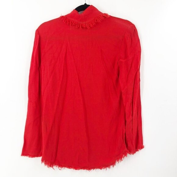 ✅ NWT $320 Raquel Allegra RED VISCOSE FRAYED EDGE COWL NECK TOP SIZE 0 - Picture 7 of 8